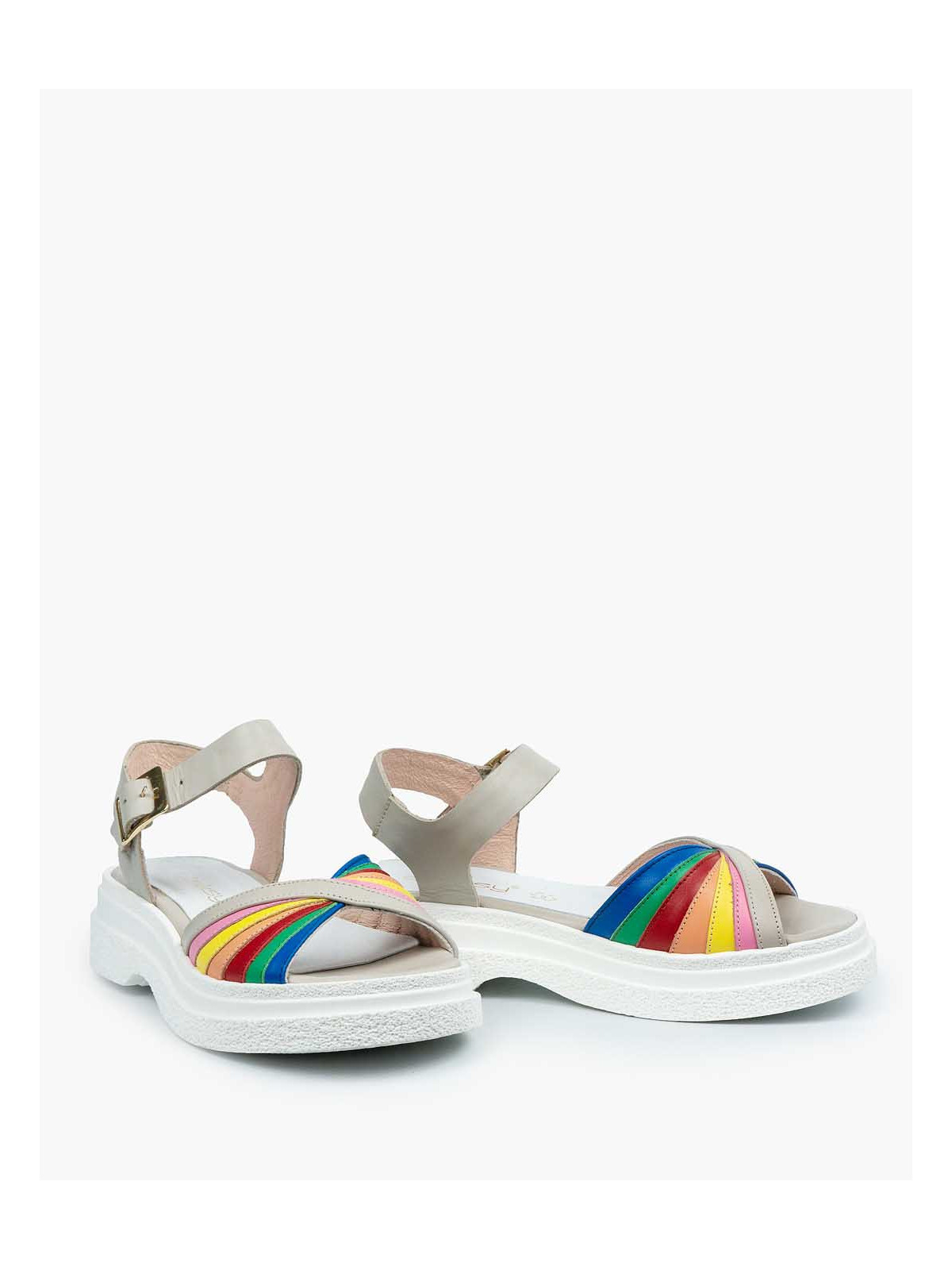 Sandały wielokolorowe damskie skórzane