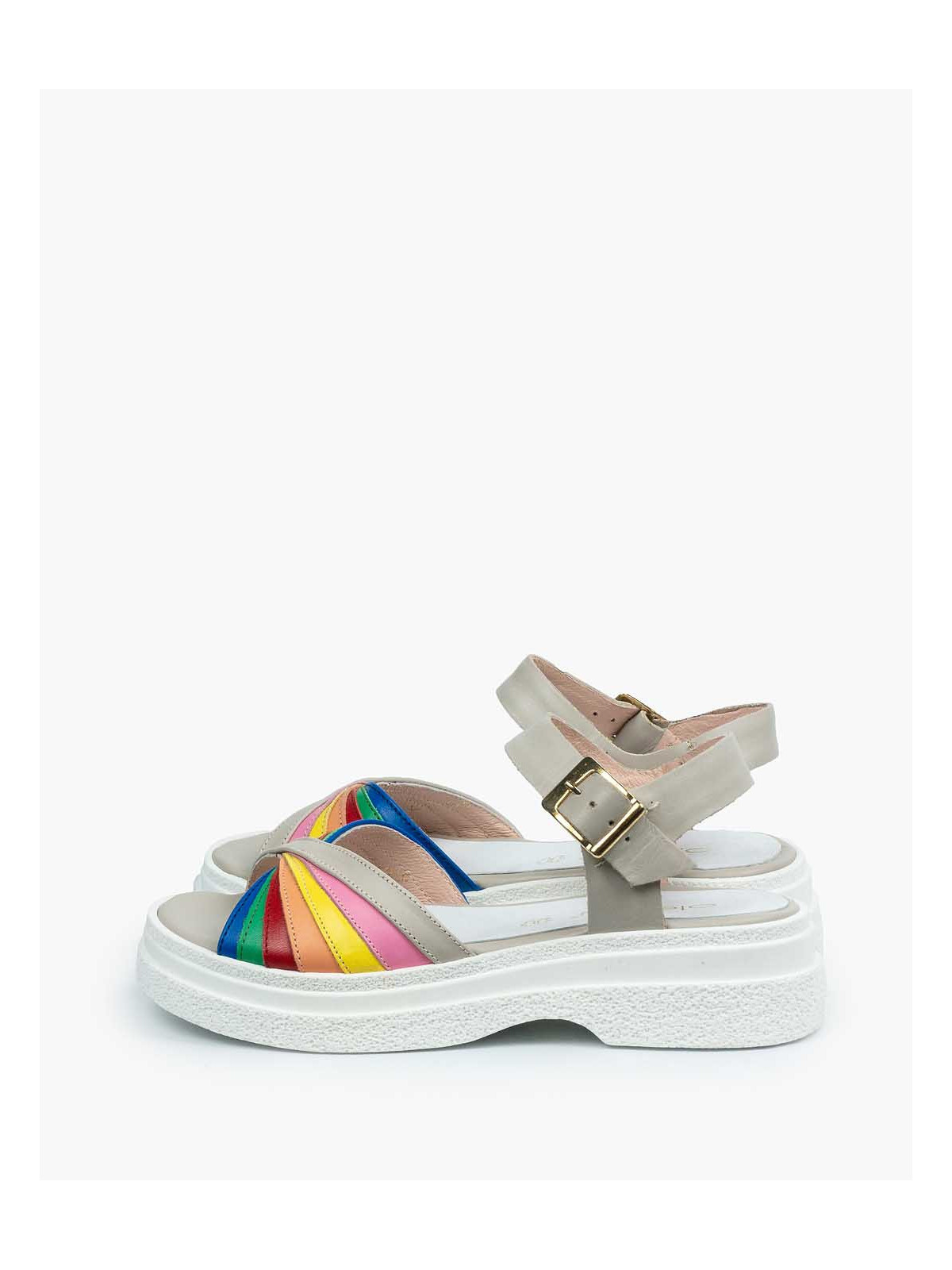 Sandały wielokolorowe damskie skórzane