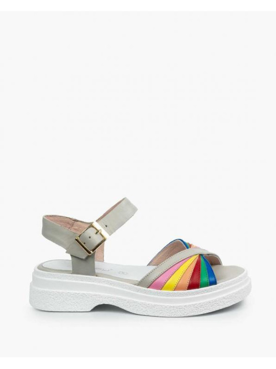 Sandały wielokolorowe damskie skórzane