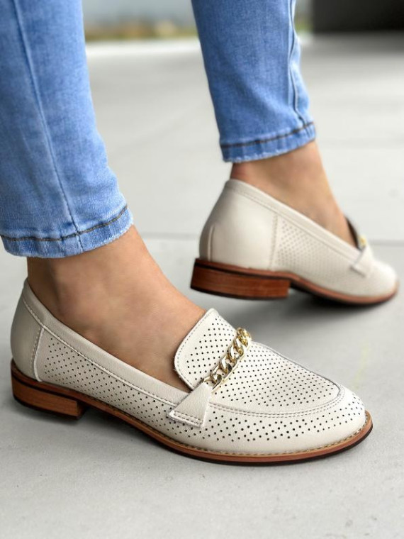 Beżowe mokasyny damskie skórzane