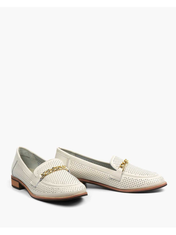 Beżowe mokasyny damskie skórzane