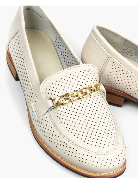 Beżowe mokasyny damskie skórzane