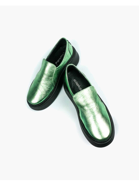 Zielone półbuty damskie skórzane