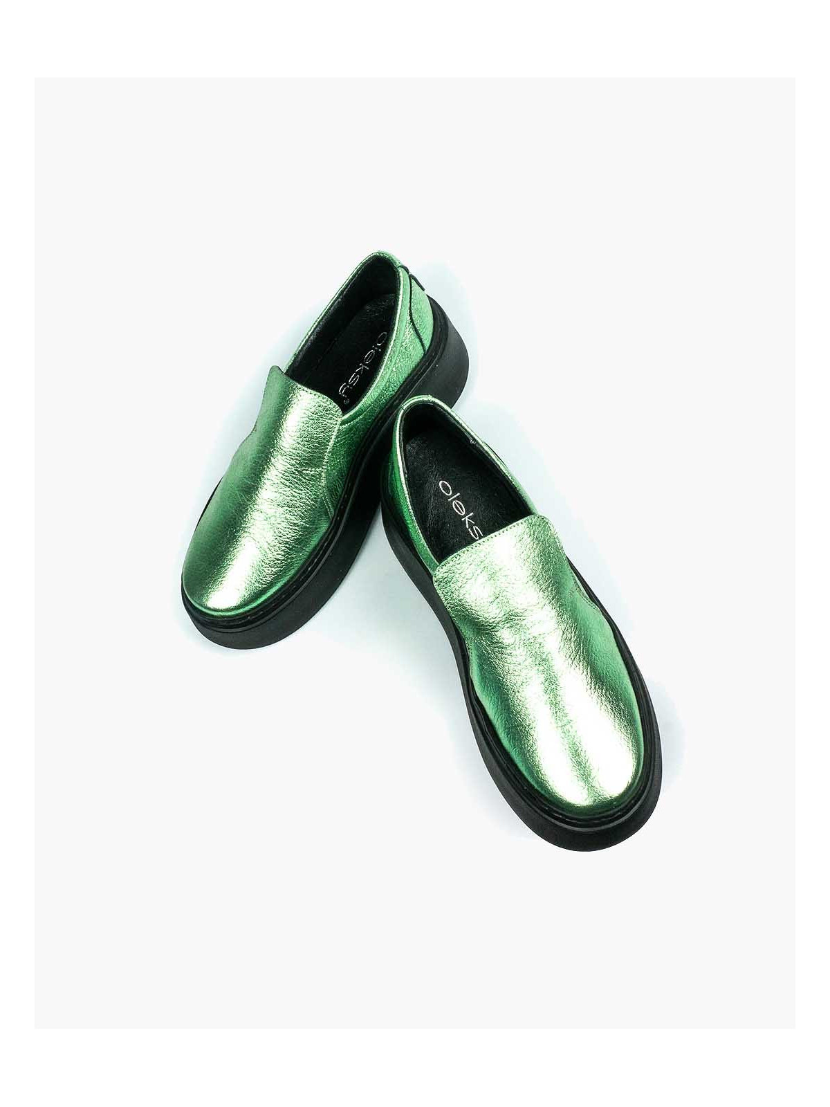 Zielone półbuty damskie skórzane