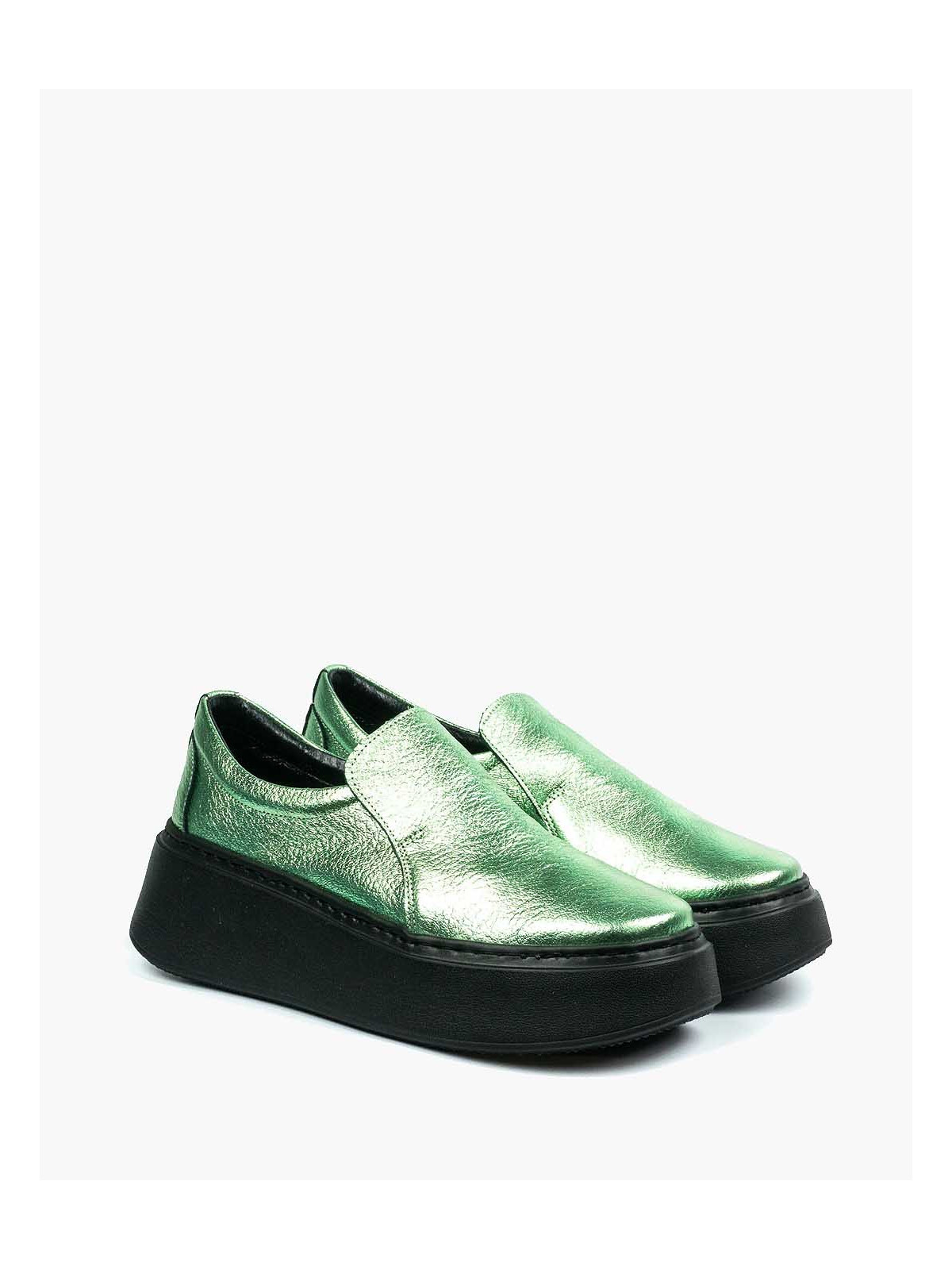 Zielone półbuty damskie skórzane