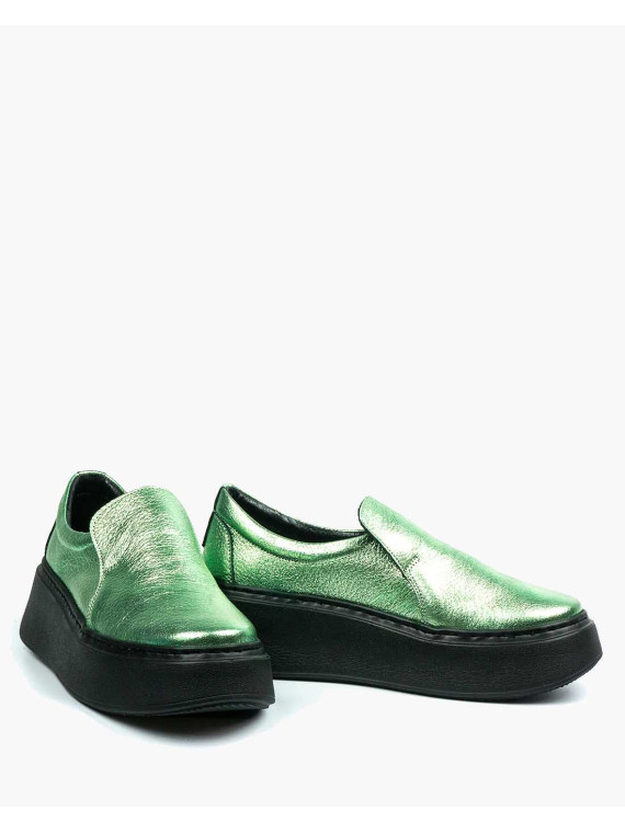 Zielone półbuty damskie skórzane