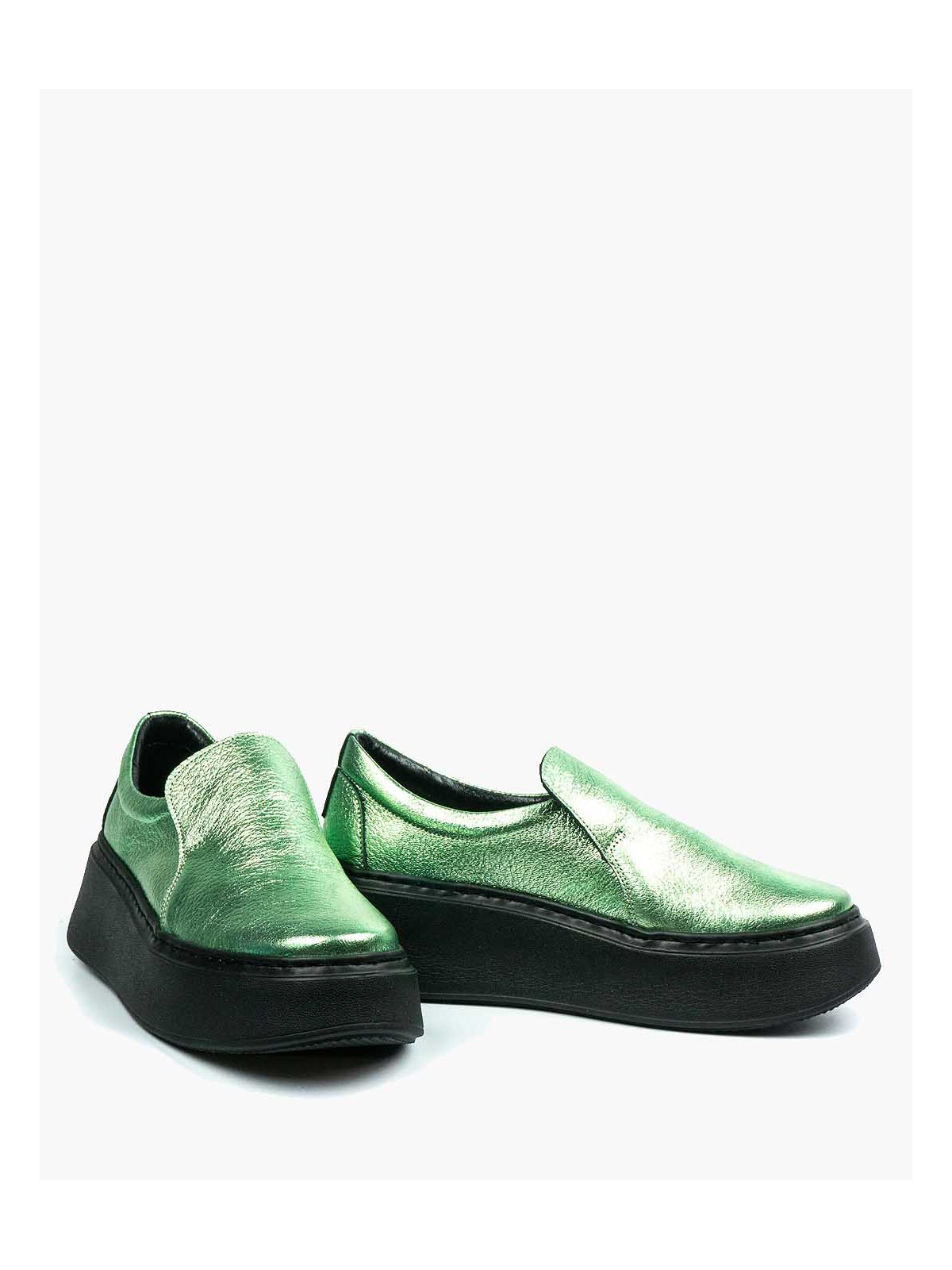 Zielone półbuty damskie skórzane
