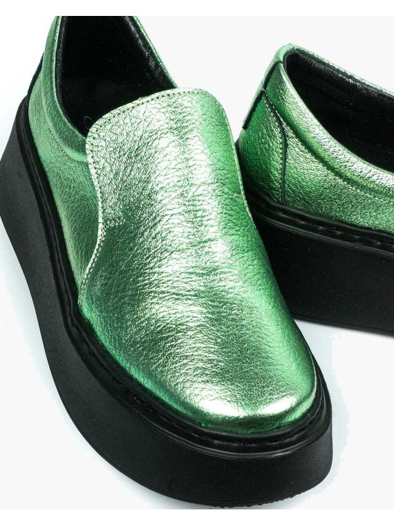 Zielone półbuty damskie skórzane