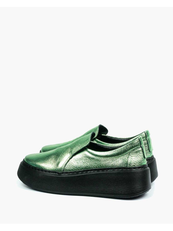 Zielone półbuty damskie skórzane