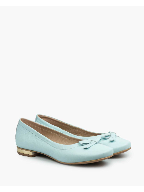 Niebieskie baleriny damskie skórzane