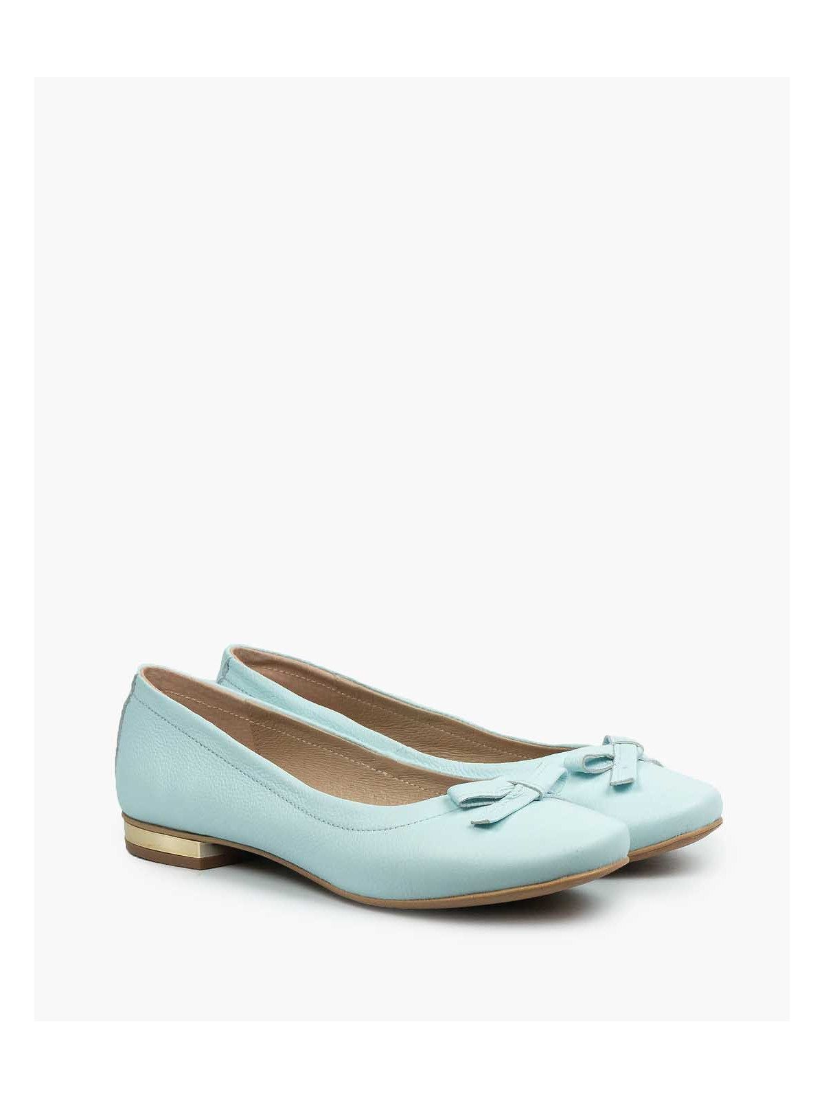 Niebieskie baleriny damskie skórzane