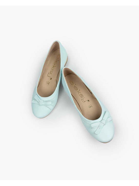 Niebieskie baleriny damskie skórzane