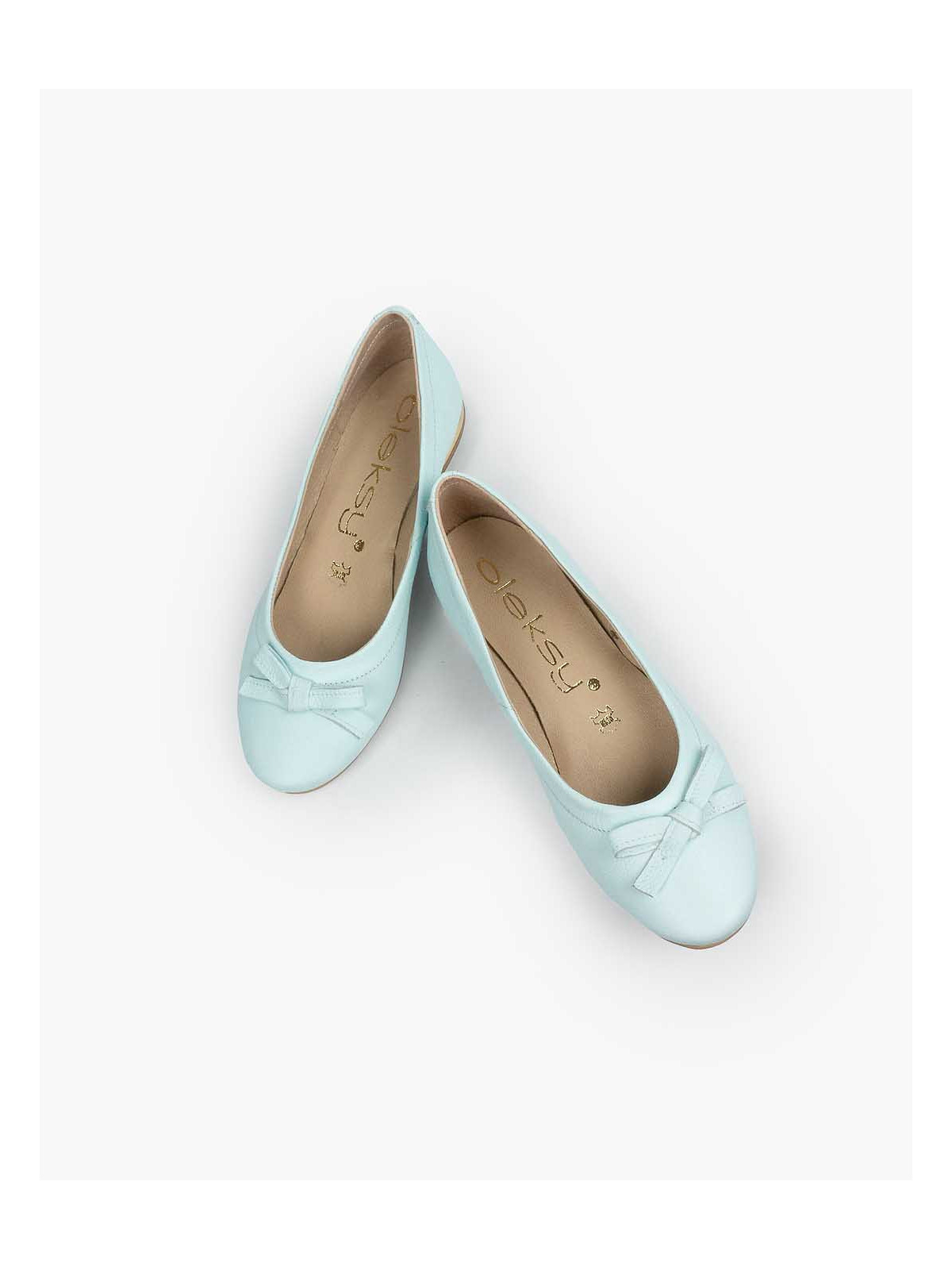 Niebieskie baleriny damskie skórzane