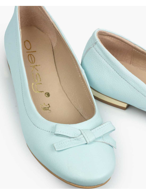 Niebieskie baleriny damskie skórzane
