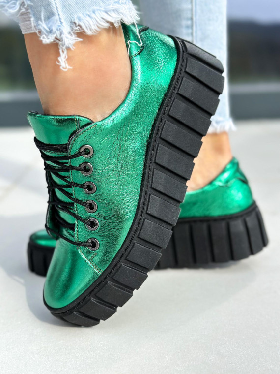 Zielone trampki damskie skórzane