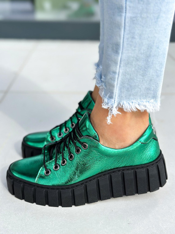 Zielone trampki damskie skórzane
