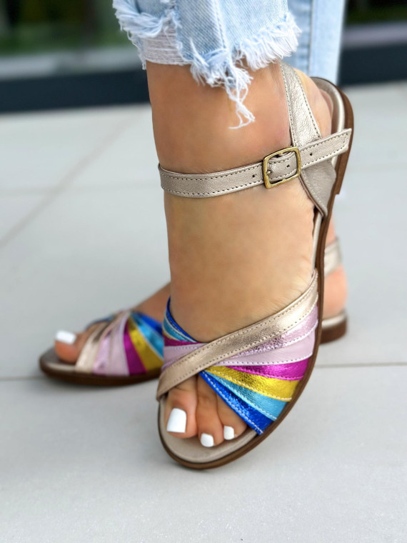 Sandały wielokolorowe damskie skórzane