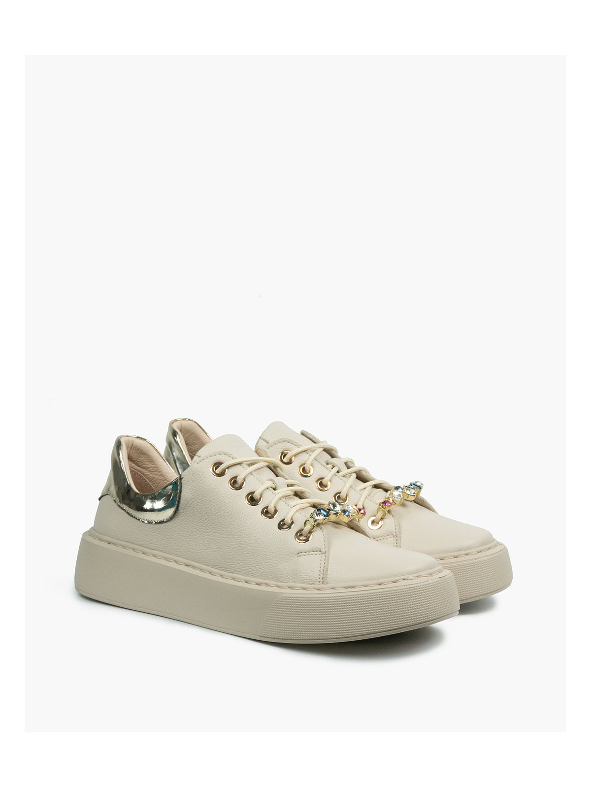 Beżowe trampki damskie skórzane