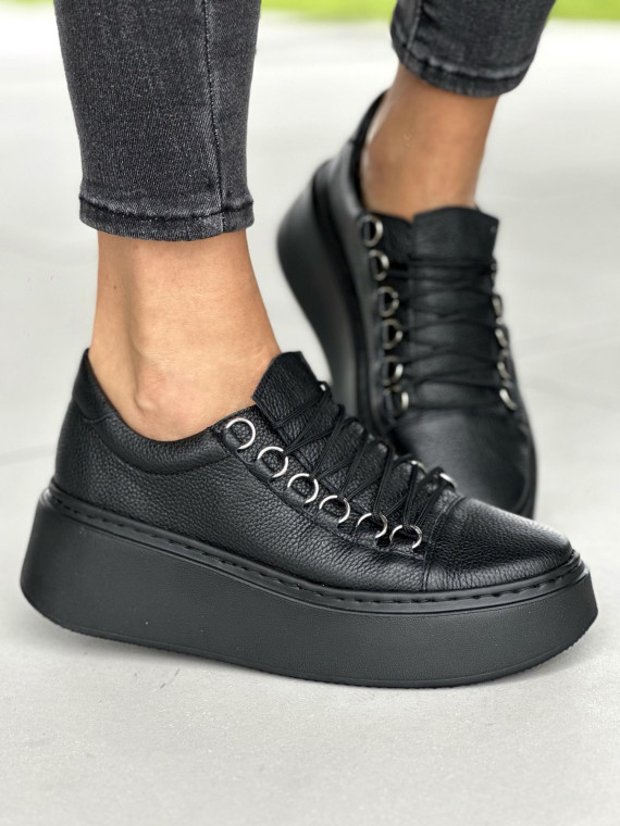 Czarne trampki damskie skórzane