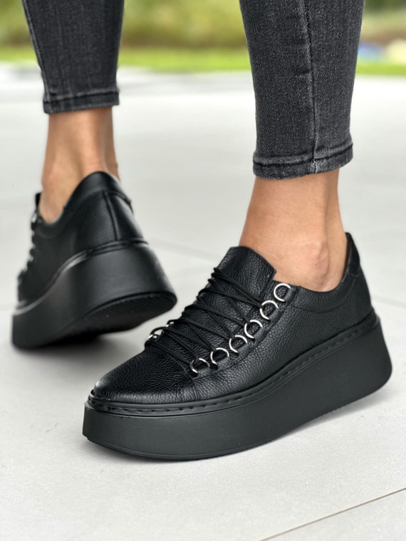 Czarne trampki damskie skórzane