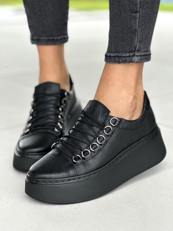 Czarne trampki damskie skórzane