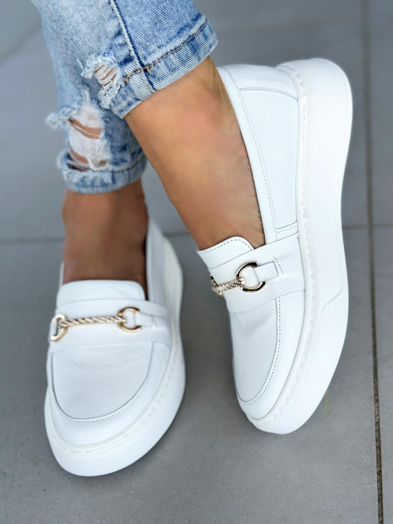 Białe połbuty damskie skórzane