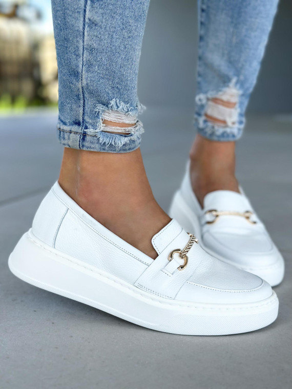 Białe połbuty damskie skórzane