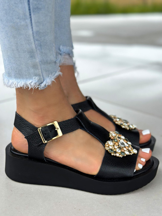 Czarne sandały damskie skórzane