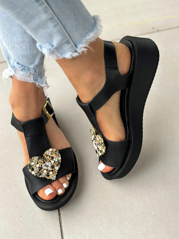 Czarne sandały damskie skórzane