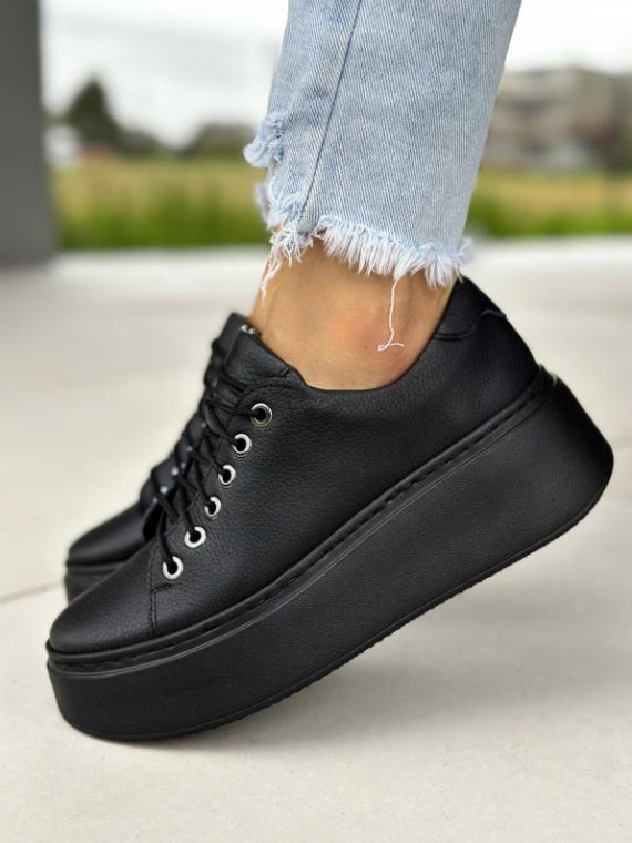 Czarne trampki damskie skórzane