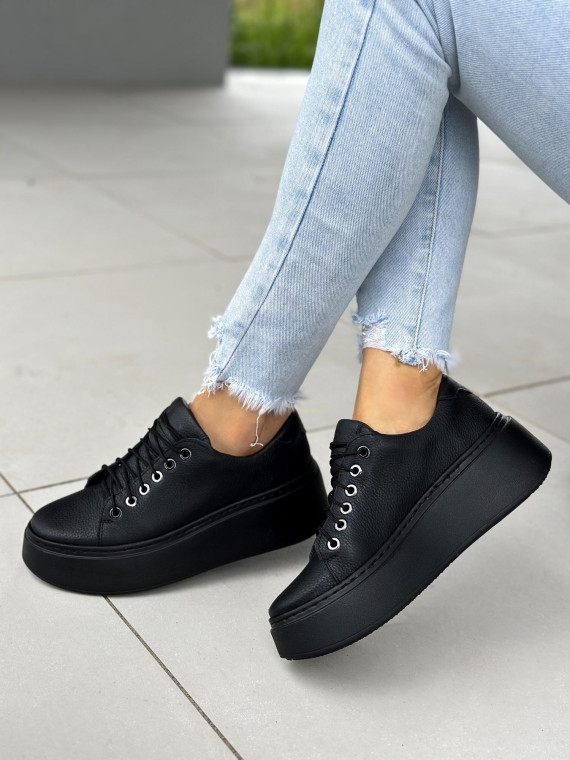 Czarne trampki damskie skórzane