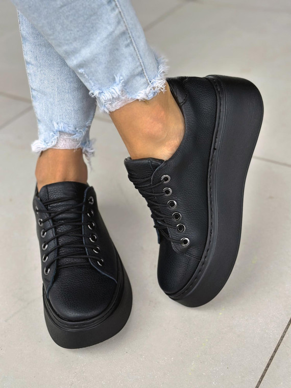 Czarne trampki damskie skórzane