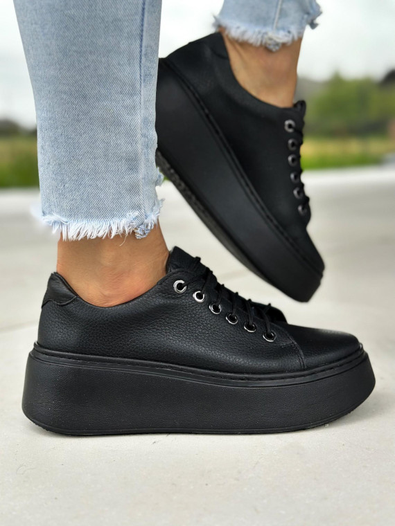 Czarne trampki damskie skórzane