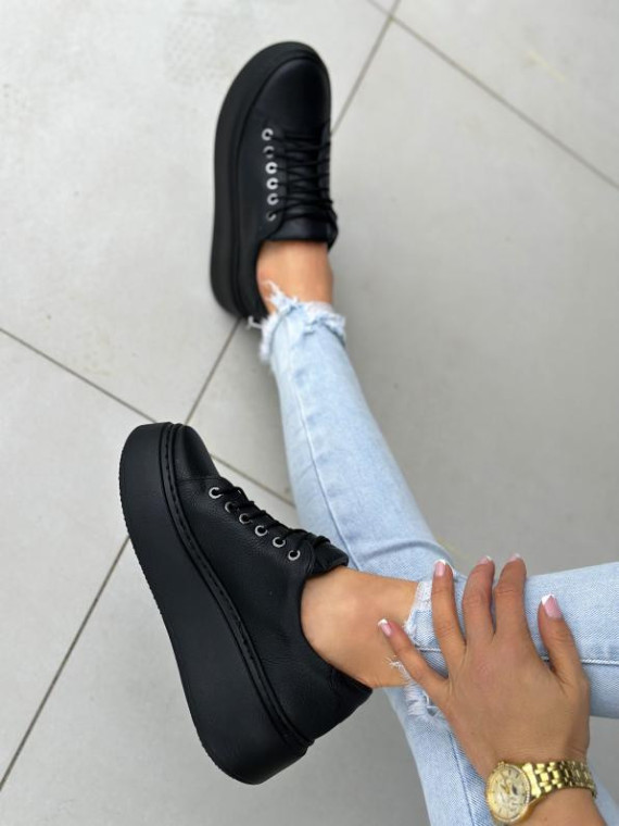 Czarne trampki damskie skórzane