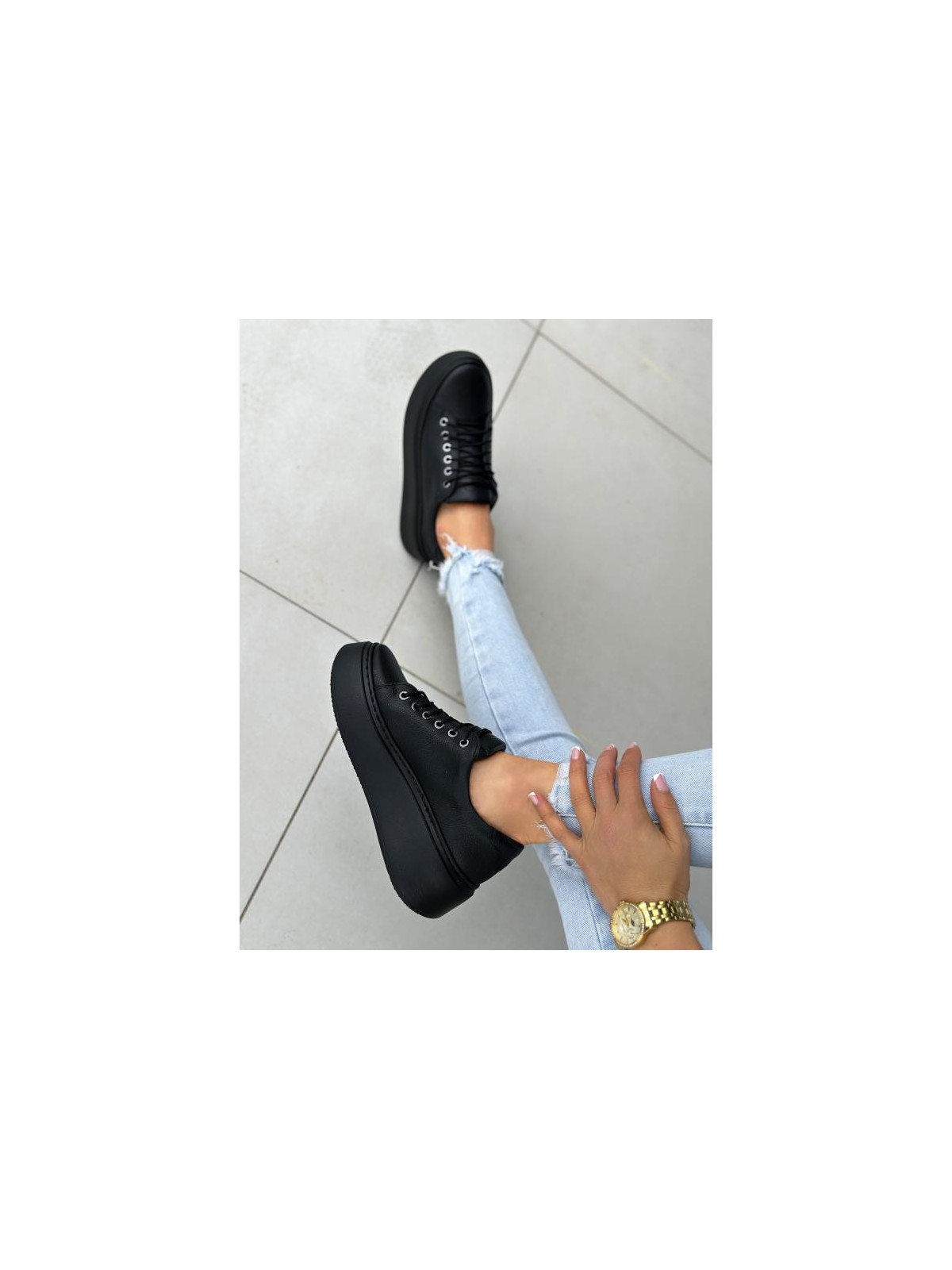 Czarne trampki damskie skórzane