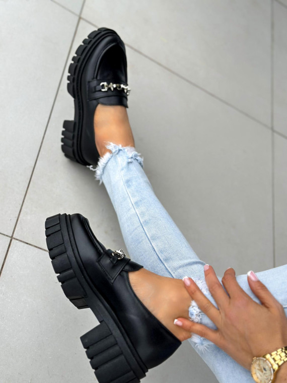 Czarne półbuty damskie skórzane