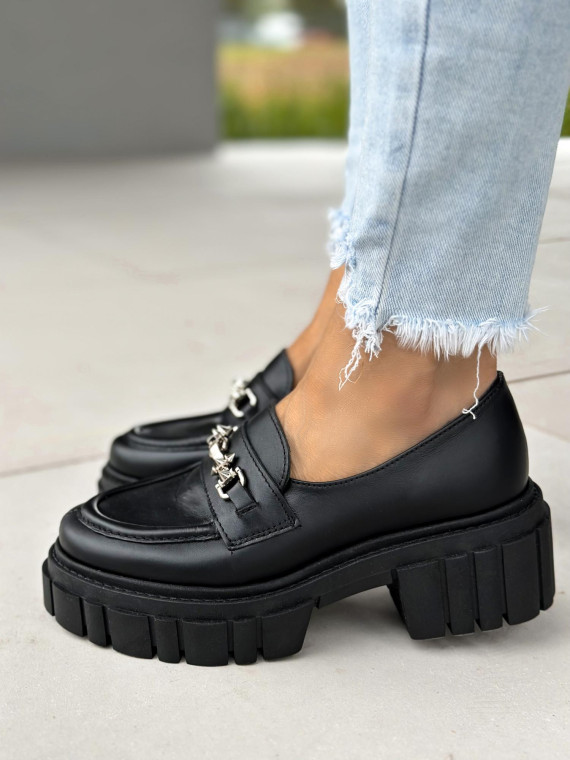 Czarne półbuty damskie skórzane