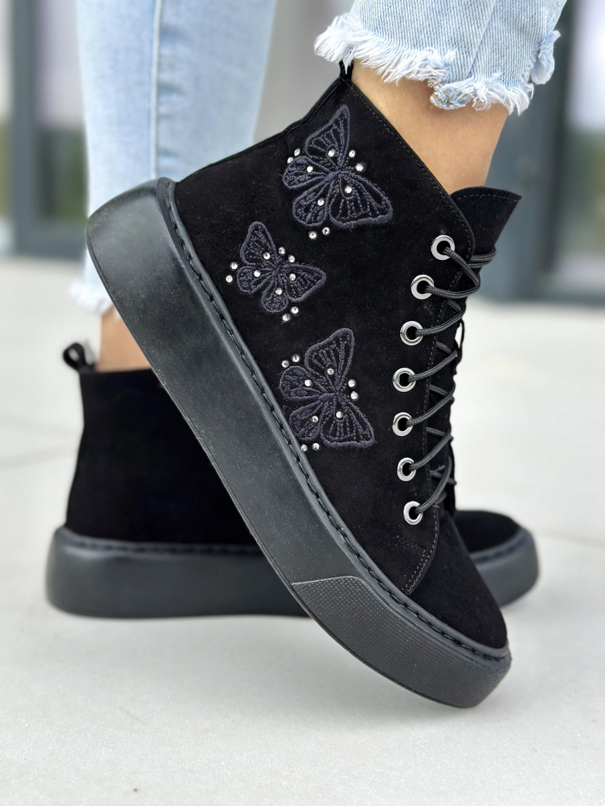 Czarne trampki damskie skórzane