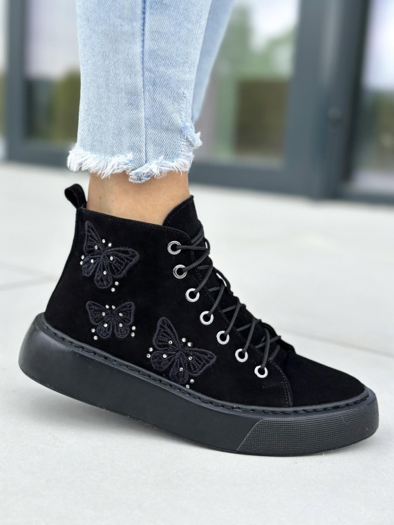 Czarne trampki damskie skórzane