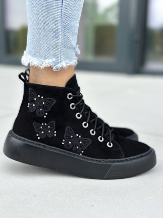 Czarne trampki damskie skórzane