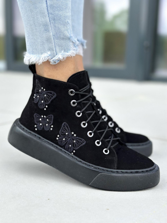 Czarne trampki damskie skórzane