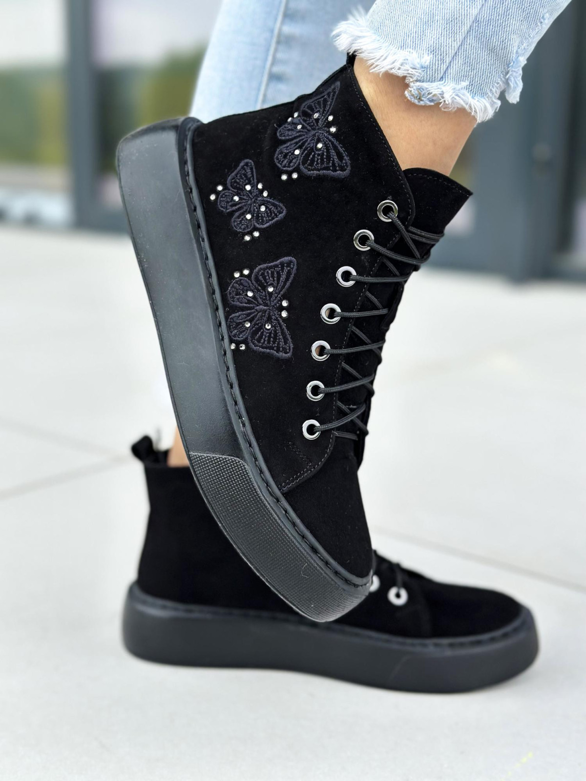 Czarne trampki damskie skórzane