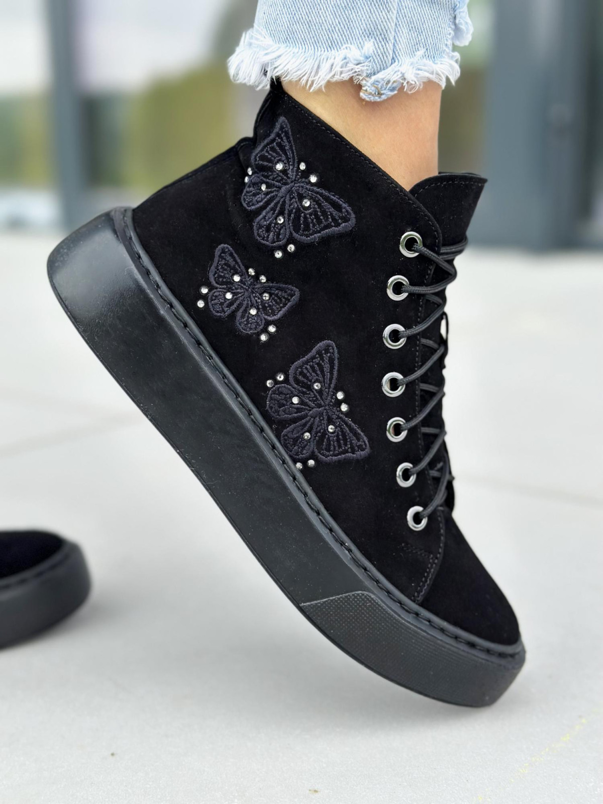 Czarne trampki damskie skórzane