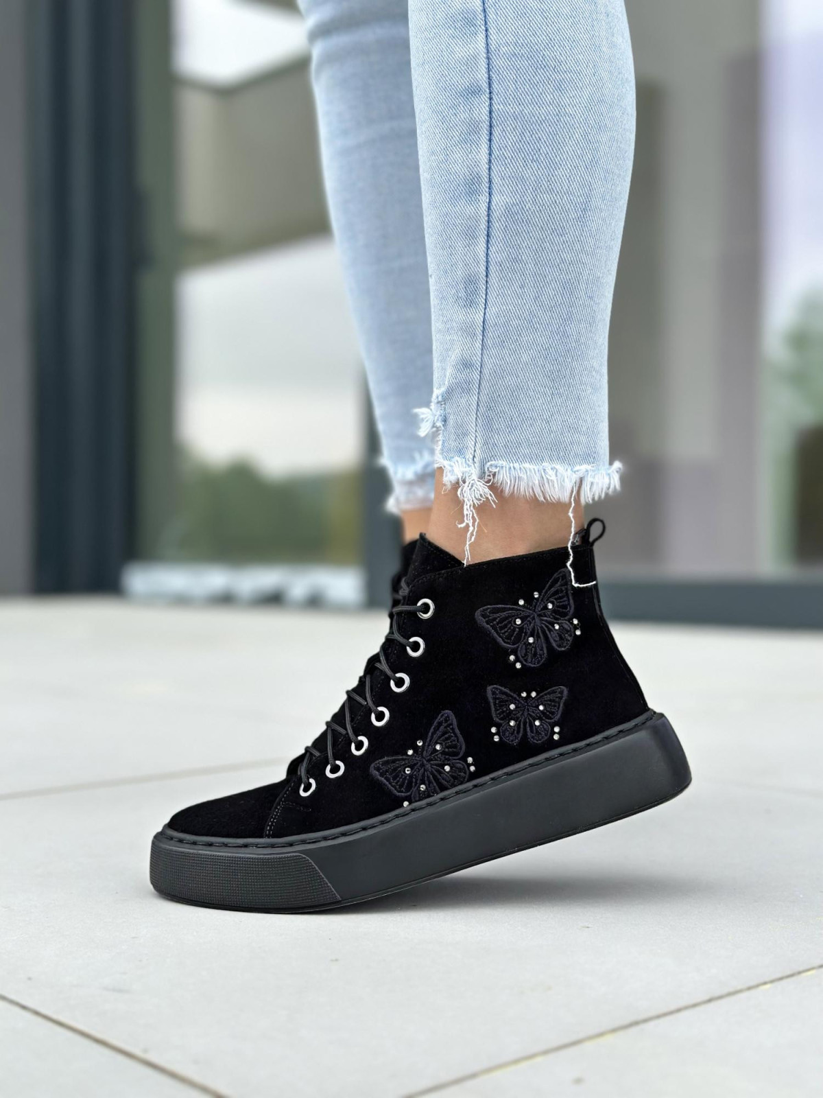 Czarne trampki damskie skórzane