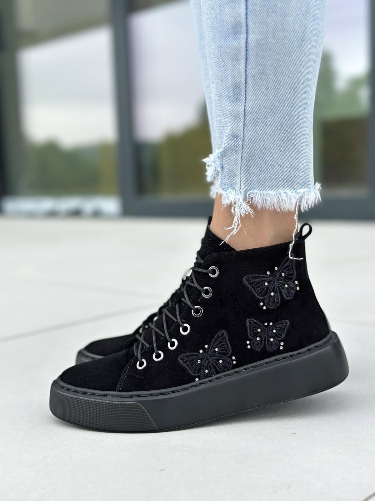 Czarne trampki damskie skórzane