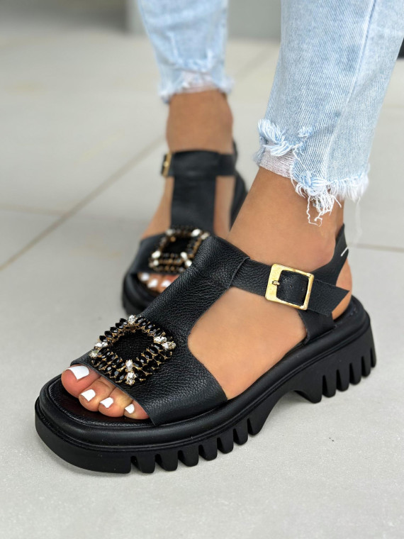 Czarne sandały damskie skórzane