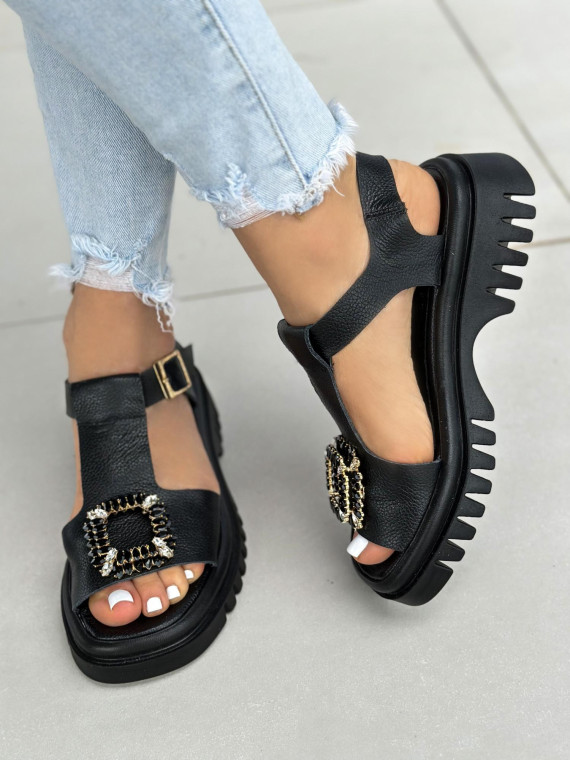 Czarne sandały damskie skórzane