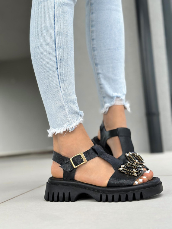 Czarne sandały damskie skórzane