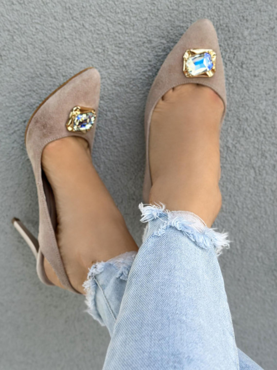 Czółenka beżowe damskie skórzane