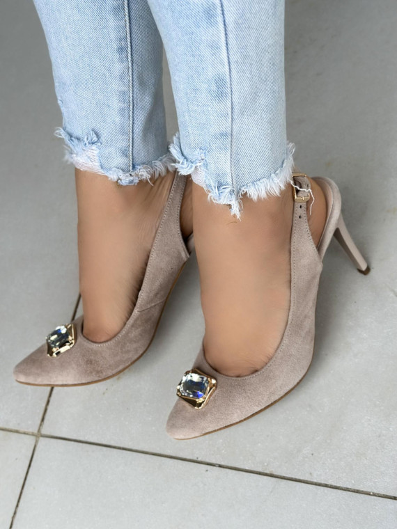 Czółenka beżowe damskie skórzane